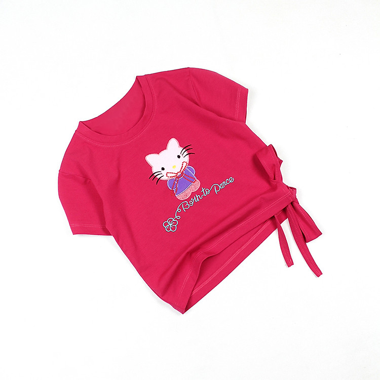 Áo thun bé gái 8 đến 32 kg cột nơ croptop tay ngắn thêu Kitty cho bé 05475-05486