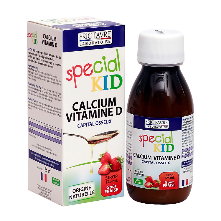 SPECIAL KID CALCIUM VITAMINE D - Siro Bổ sung Canxi và Vitamin D giúp xương, răng chắc khỏe - Hỗ trợ phát triển chiều cao ở trẻ nhỏ - Nhập khẩu Pháp (125ml)