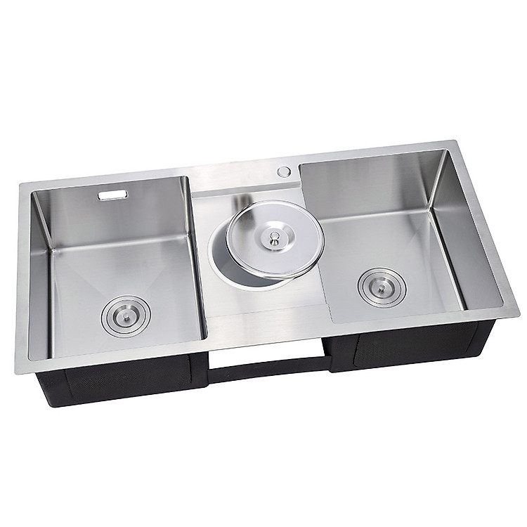 Chậu rửa chén Handmade Inox SUS 304 2 hộc 1 hố rác Eurolife EL-C2 (Trắng bạc)