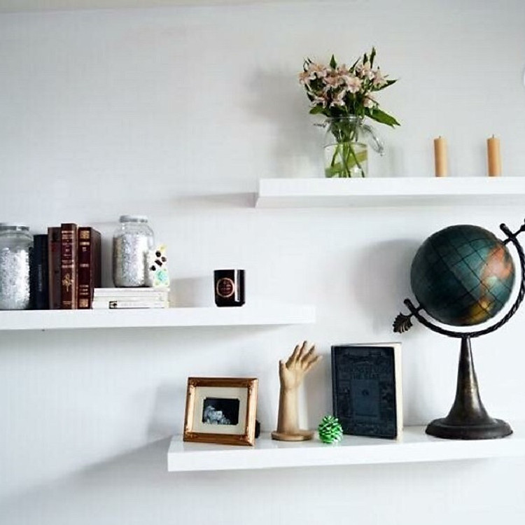 Kệ Treo Tường 3 Thanh Ngang Dài 60cm x Sâu 15cm Màu Trắng