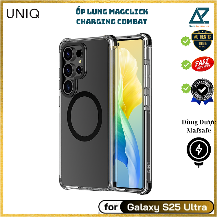 Ốp lưng chống sốc sạc từ tính UNIQ MAGCLICK CHARGING COMBAT dành cho Samsung Galaxy S25 Ultra, Chống Ố Vàng_ Hàng chính Hãng