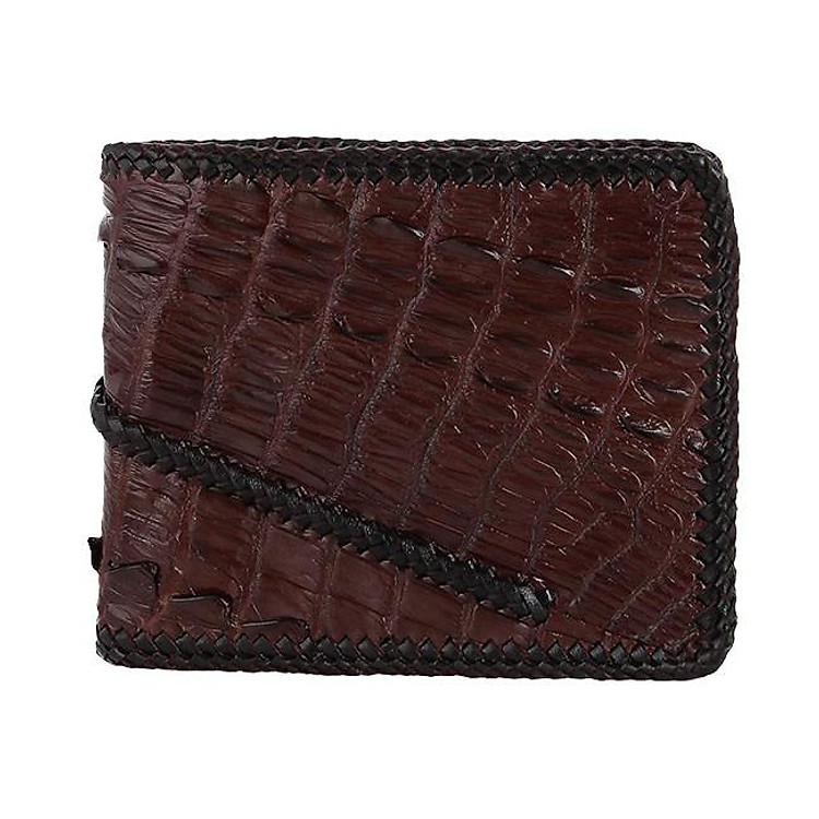 Bóp nam Huy Hoàng da cá sấu đan viền 2 gai màu nâu đất HC2772