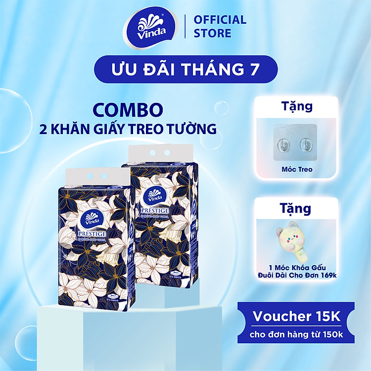 [2 GÓI KHĂN TREO TƯỜNG] Khăn giấy treo tường cao cấp Vinda Prestige 4D 3 lớp 212 tờ