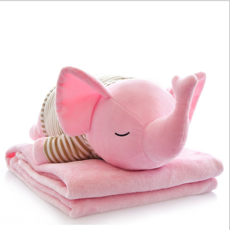Gối mền Voi lười hồng 3 trong 1, nỉ nhung cực mịn, chăn gối văn phòng, gấu bông kèm mền , quà tặng, chăn mền cho bé