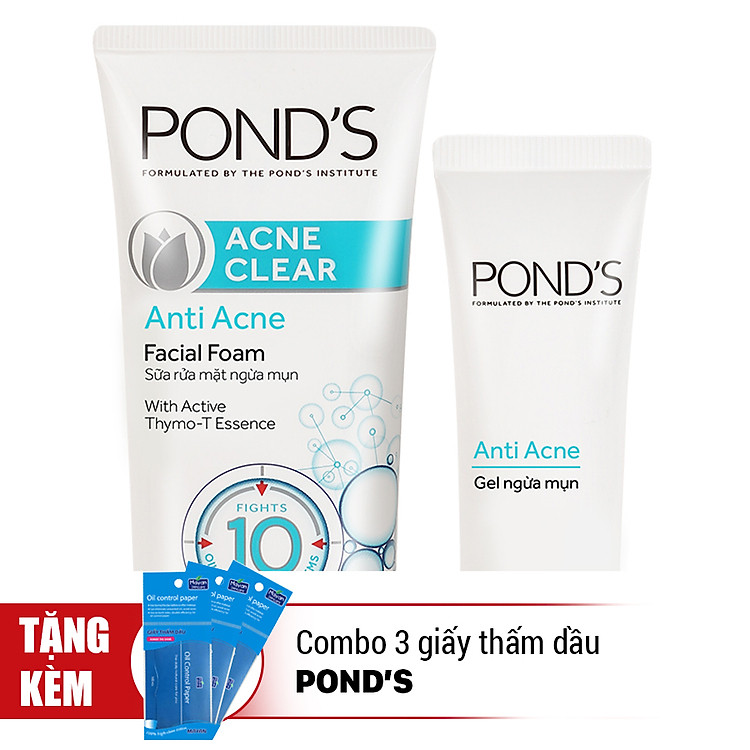 Combo Sữa Rửa Mặt Ngừa Mụn Pond’s Acne Clear (100g) - 21088551 + Gel Ngừa Mụn Pond's Acne Clear Tuýp 20g