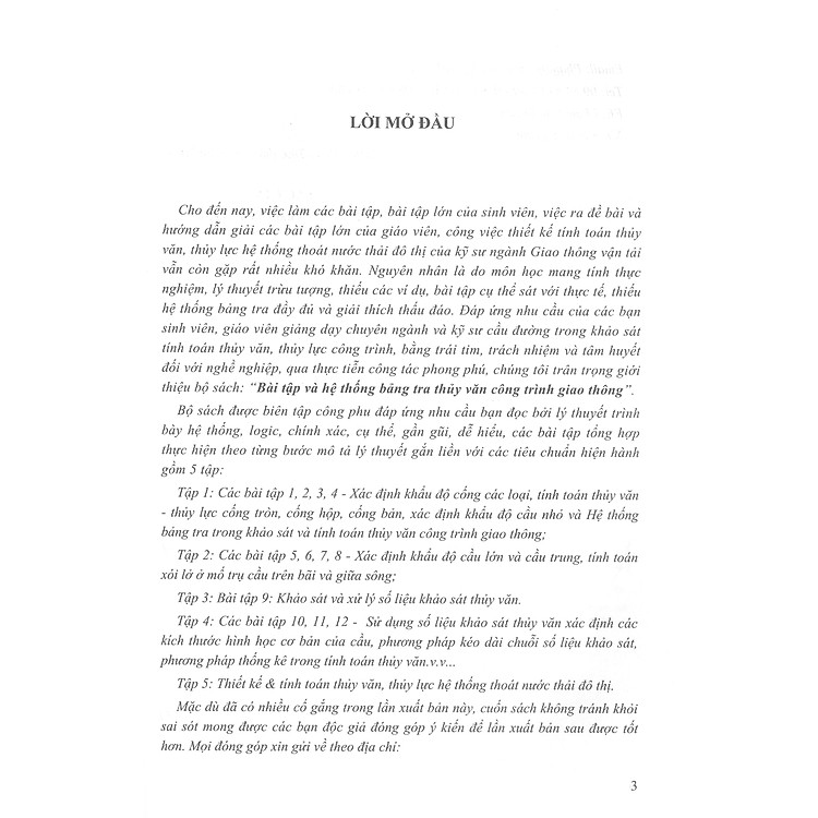 Bài Tập Và Hệ Thống Bảng Tra Thủy Văn Công Trình Giao Thông (Tập 5): Thiết Kế Và Tính Toán Thủy Văn - Thủy Lưc Hệ Thống Thoát Nước Thải Đô Thị (Bản in năm 2020) - Ảnh 2