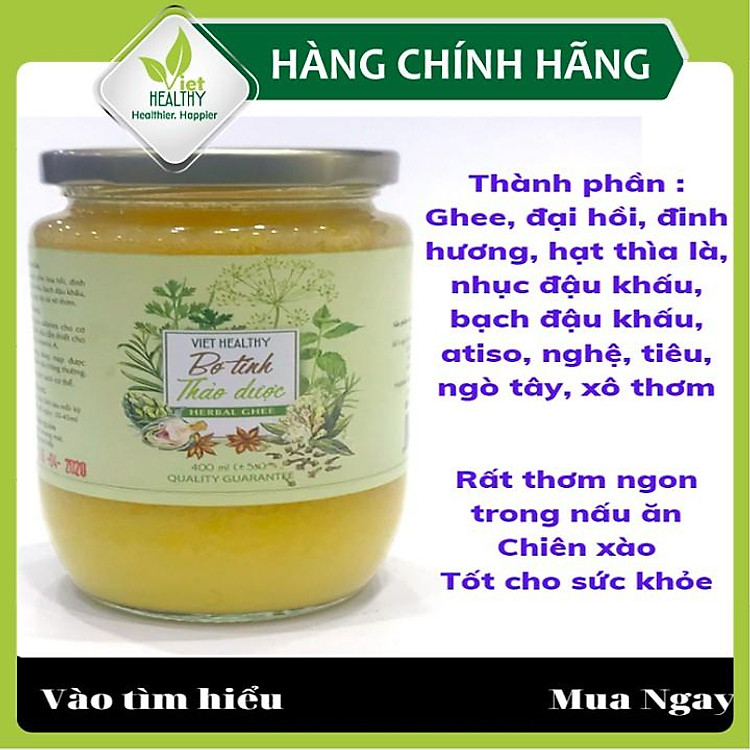 Ghee Thảo Dược Viet Healthy 400ml (Ghee, đại hồi, đinh hương, thìa là, nhục đậu khấu, bạch đậu khấu, atiso, nghệ, tiêu...)