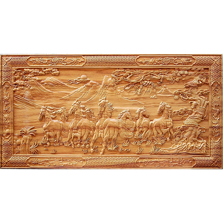 Tranh gỗ gõ đỏ Bát Mã nguyên khối - TG080A