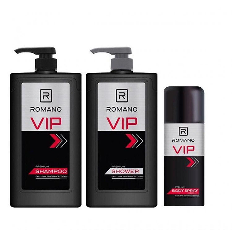 Combo Romano VIP 1: Sữa Tắm VIP (650g) + Dầu Gội VIP (650g) + Xịt Ngăn Mùi Toàn Thân VIP (150ml)+Bình nước thể thao