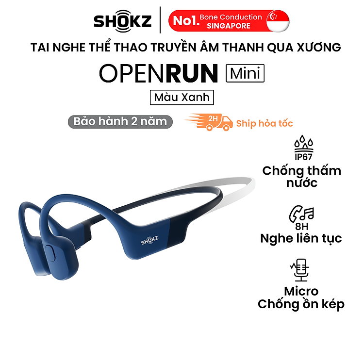 Tai Nghe Bluetooth Thể Thao Dẫn Truyền Âm Thanh Qua Xương SHOKZ OPEN RUN MINI S803 - Hàng Chính Hãng - Kháng nước IP67 - Sạc nhanh- Pin sử dụng trong 8 tiếng