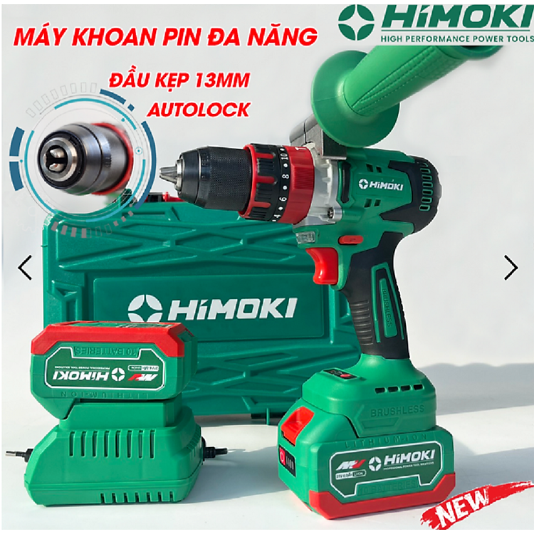 Máy Khoan Pin Bê Tông 3 Chức Năng HIMOKI 13mm 21V Pin 10 Cell - Motor 100% Dây Đồng Không Chổi Than - Bảo Hành 12 Tháng