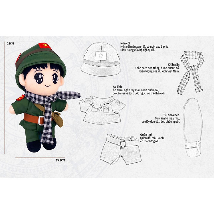 Gấu Bông Yêu Nước Chú Bộ Đội 25 cm Chính hãng Ưu đãi - Hình ảnh 5