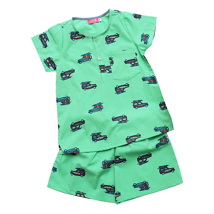 Pyjama Bé Trai In Xe Hơi Cuckeo Kids T61821 - Nền Xanh Lá