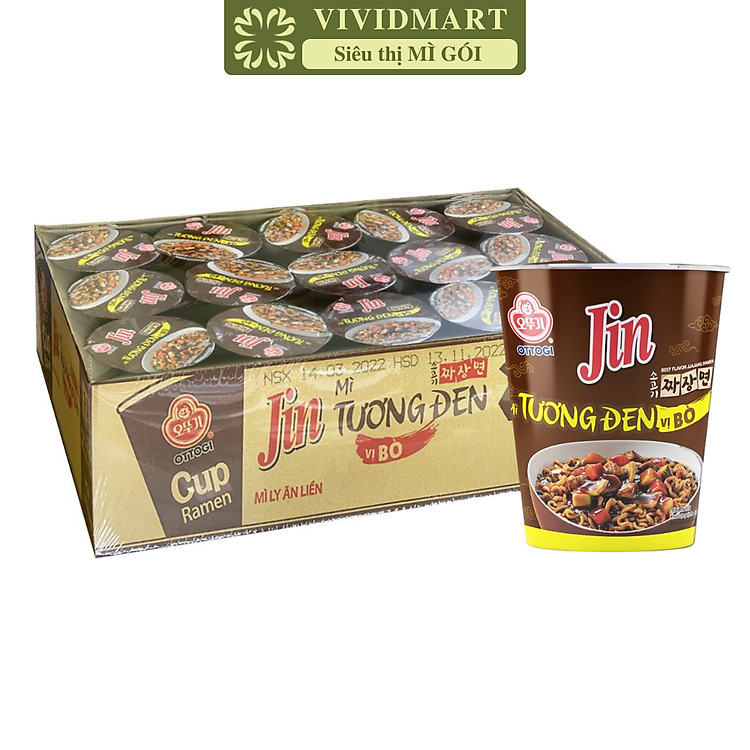 OTTOGI - Mì ly trộn tương đen Jin hương vị bò, Mì trộn tương đen bò Jin ly, Mì ly trộn Jin tương đen bò (65g/ly)