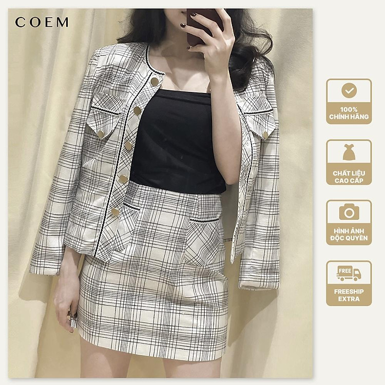 Set Đồ Nữ Cá Tính Đi Chơi Gồm Chân Váy Áo Khoác Tweet Thiết Kế CO EM Tiểu Thư Thanh Lịch