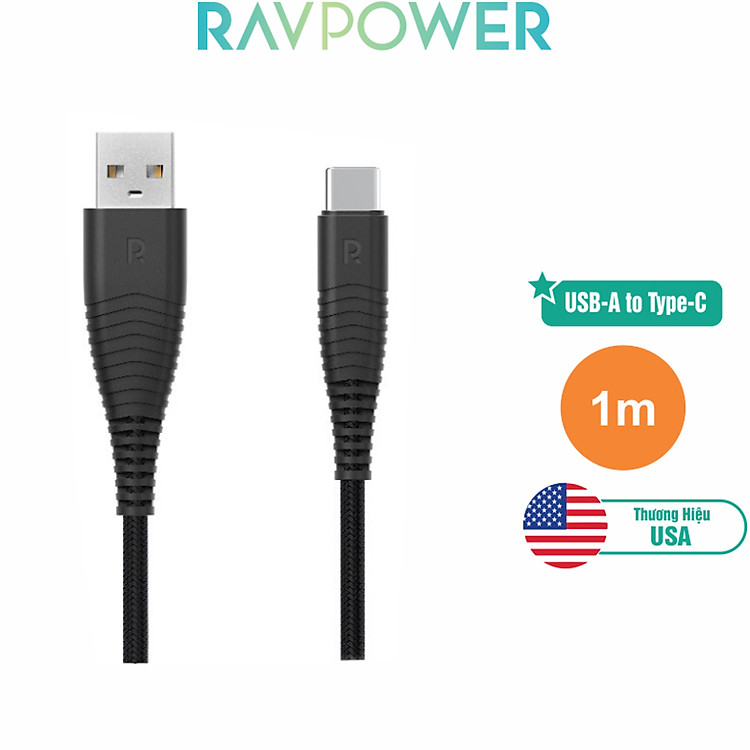 Dây Cáp Sạc USB Type-A to C Siêu Bền RAVPower 1m RP-CB046 - Hàng Chính Hãng