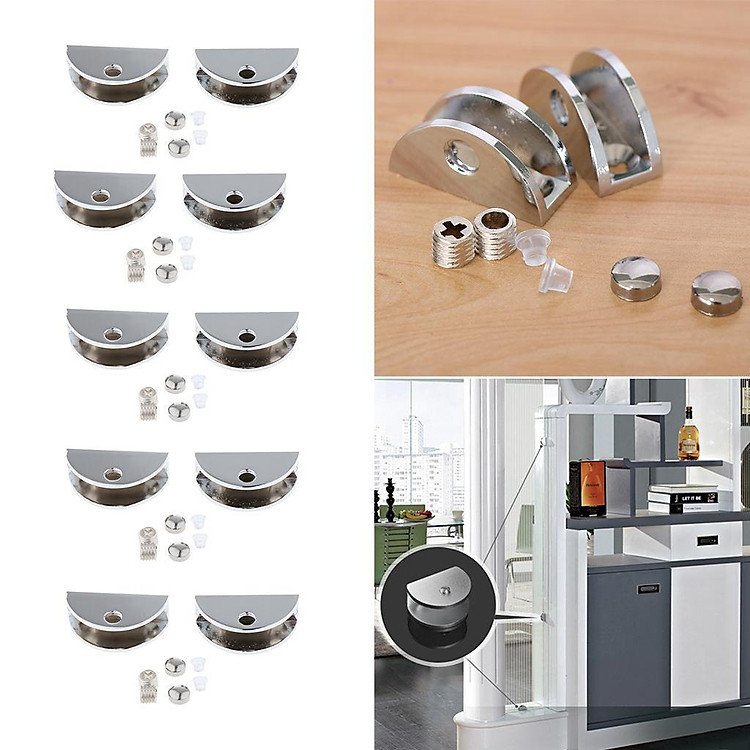 10x Half Circle Shape Glass Clip Holder Fixed Clamps for Bathroom Office