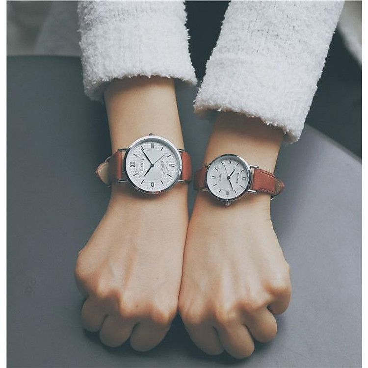 Đồng hồ nam nữ Ulzzang mặt tròn dây da