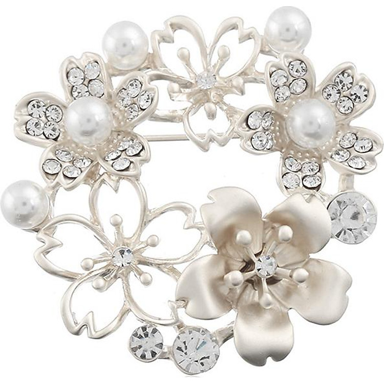 Cài áo Hoa mai bạc ngọc trai