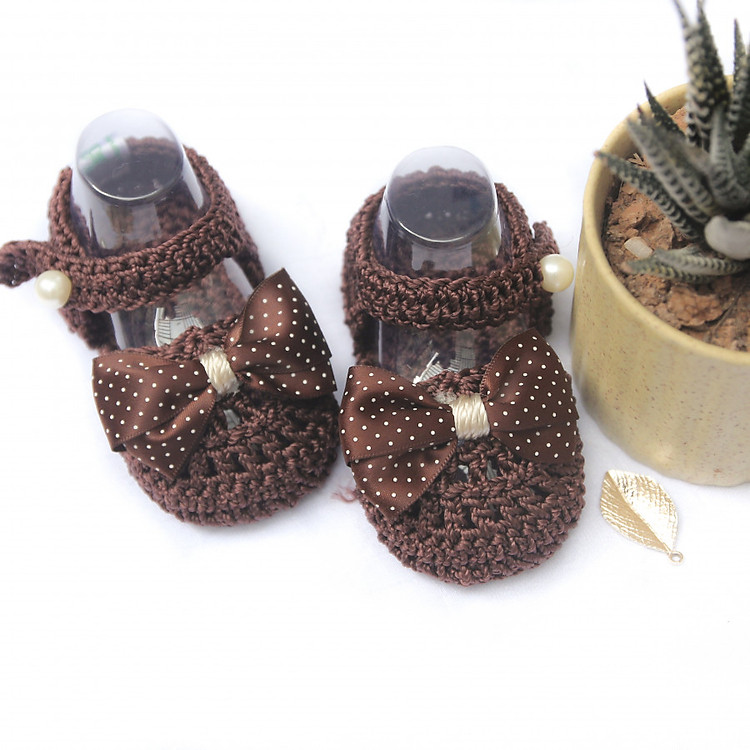 Giày dép bé gái - Xăng đan nâu nơ chấm bi - Sandals The Bunny