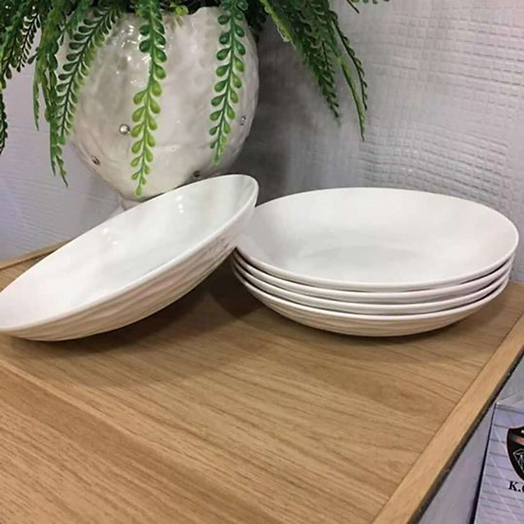 Bộ 5 Đĩa Sứ Sâu Lòng Vân Thoi Cao Cấp