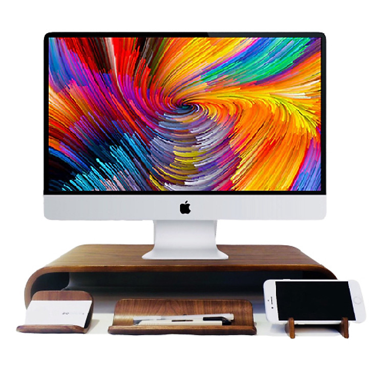 Combo Kệ Màn Hình và Desk Set - Màu Walnut