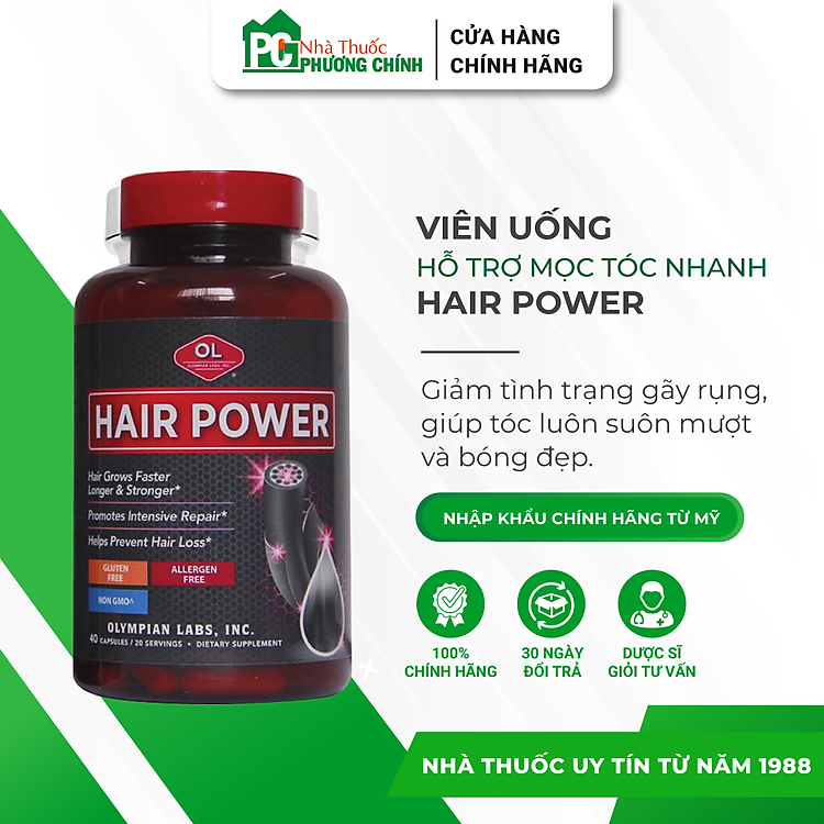 Viên Uống Mọc Tóc Hair Power Olympian Labs Giảm Gãy Rụng, Kích Thích Tóc Mọc Hiệu Quả (Hộp 40 Viên)