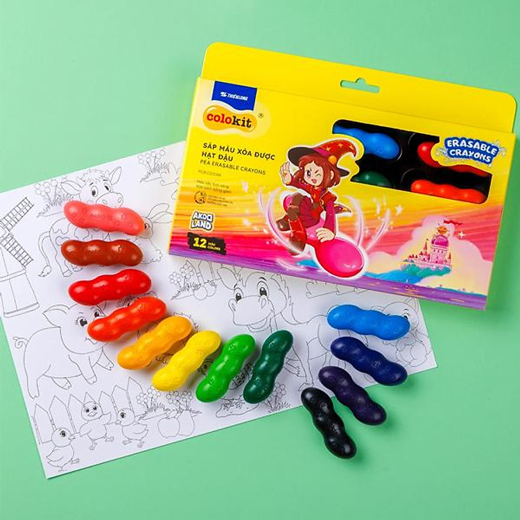 Hộp Sáp Màu Rửa Được Hạt Đậu Colorkit (12 chiếc)