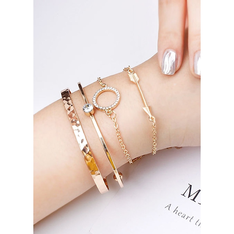 Set 4 vòng tay thời trang nữ mũi tên vòng tròn đính đá
