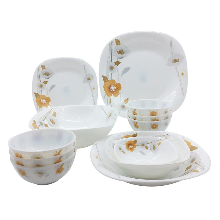 Bộ Bàn Ăn 12 Món Thủy Tinh Ngọc Vitriares Vuông - Vàng