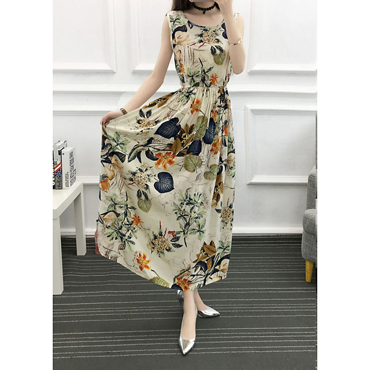 Váy đầm tone cotton maxi dài dạo chơi, đi biển - Mã 55