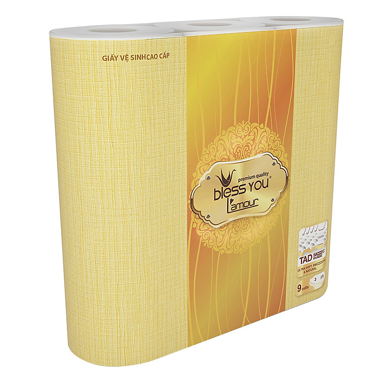 Lốc 9 Cuộn Giấy Vệ Sinh Cao Cấp Bless You L'amour 3 Lớp