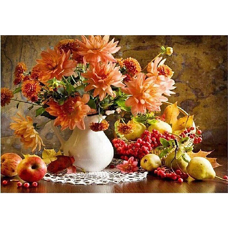 Tranh sơn dầu số hoá tự vẽ - Tĩnh vật hoa quả - có khung đã căn