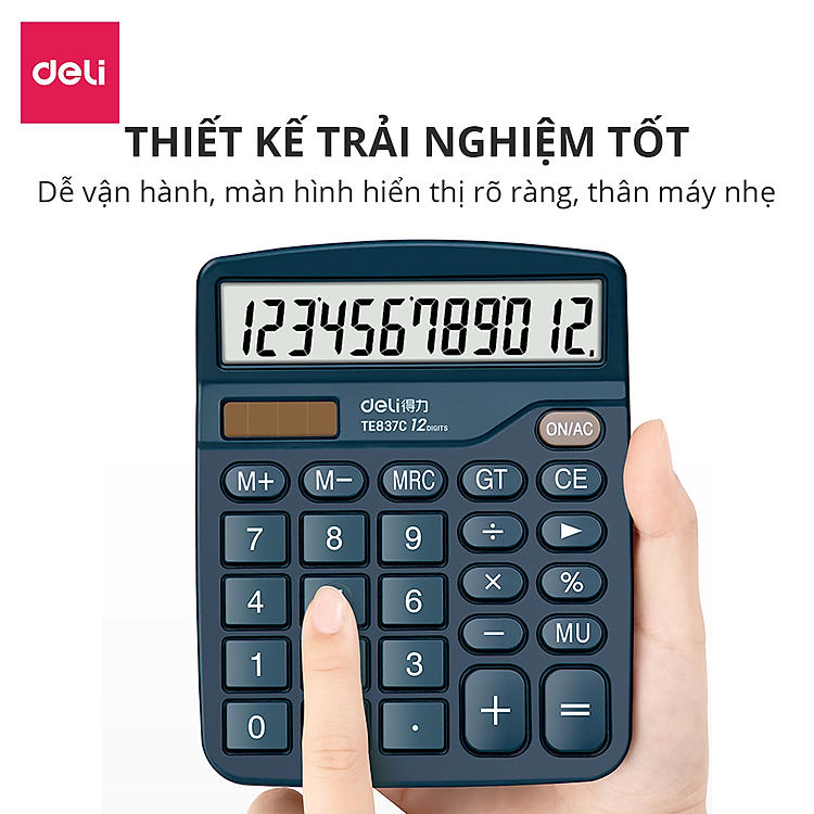 Máy Tính Để Bàn Deli E837 (12 số) - Xanh than - Ảnh 3