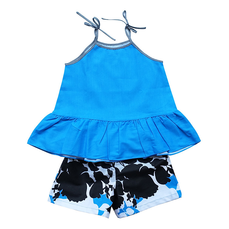 Set Quần Short Và Áo Hai Dây Bé Gái Xanh Đậm CucKeo Kids T31915