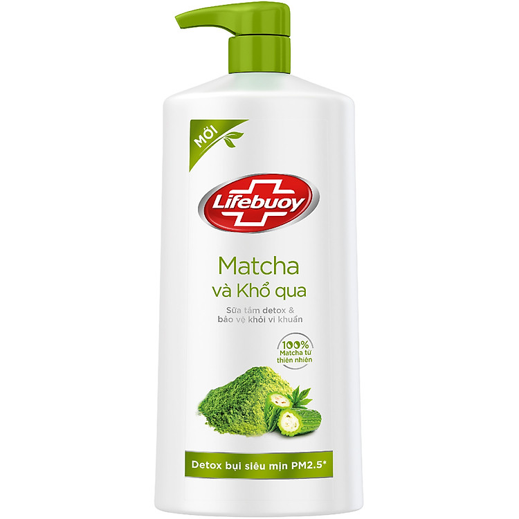 Sữa Tắm Lifebuoy 800gr Detox Và Sạch Sâu Khỏi Bụi Mịn Pm2.5 Detox 100% Từ Thiên Nhiên Diệt Khuẩn - Matcha & Khổ Qua