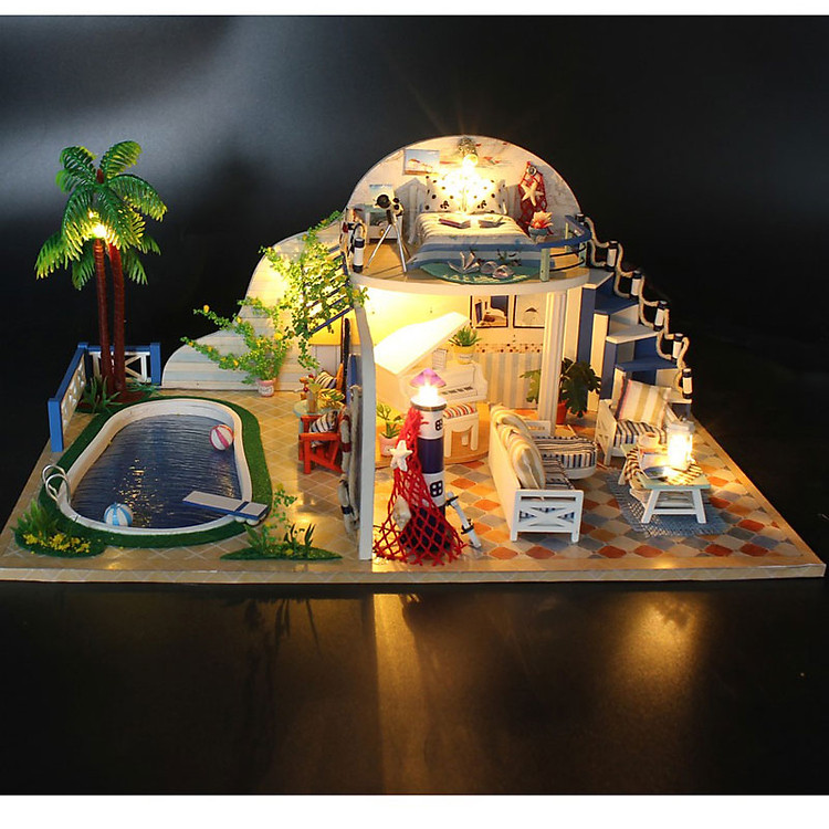 Nhà búp bê Ngôi nhà thu nhỏ lắp ghép Clear summer Villass