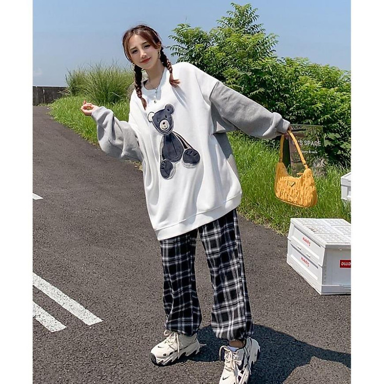 SALE- Áo hun Unisex Sweater Nỉ Gấu Tay Phối 2 Màu dưới 65kg - Dáng Rộng 2 Màu G0111