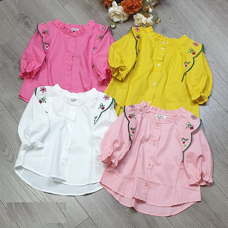 ÁO BÉ GÁI BOIL THÊU 2 BÈO CỔ NỮ HOÀNG-KATA KIDS FASHION