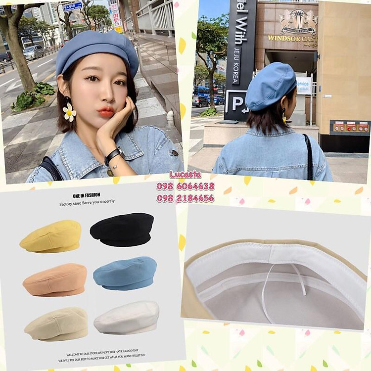 Mũ nồi Beret kaki phong cách Hàn (sẵn 6 màu)