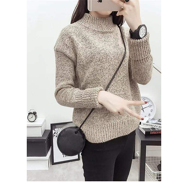 Áo len tiêu dầy cổ ba phân