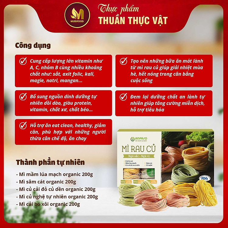 Mì Rau Củ Organic Ngũ Sắc 1KG Uy tín Giá tốt - Hình ảnh 2