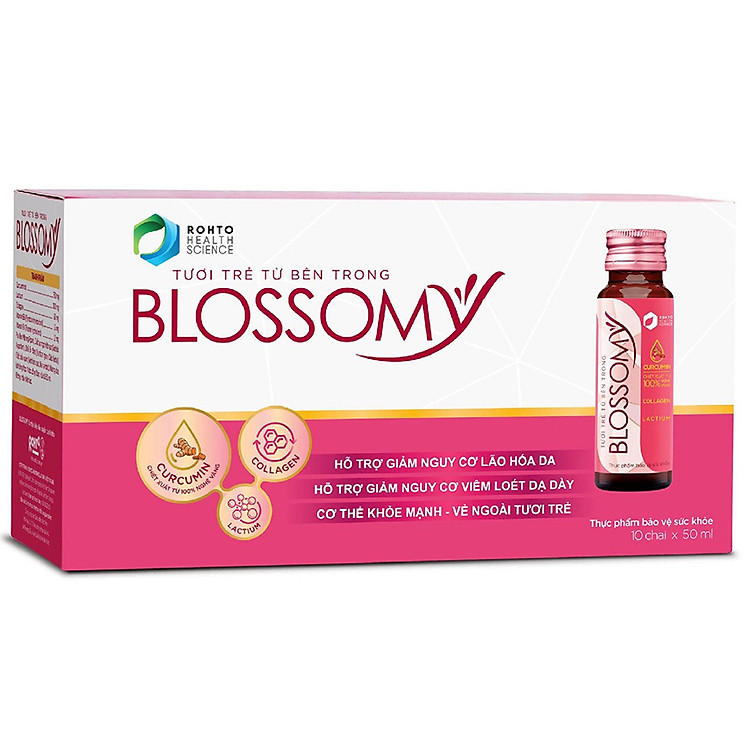 Nước uống collagen giúp sáng da, dạ dày khỏe Blossomy lốc 10 chai x 50ml