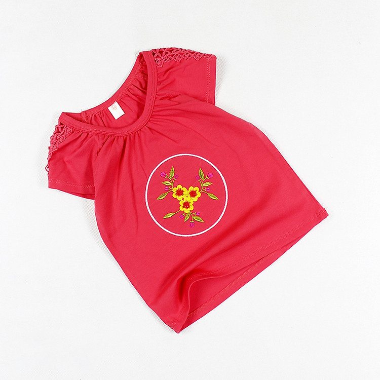 Áo thun phối ren thêu hoa tay ngắn siêu cưng cho bé gái 0.5-7 tuổi từ 10 đến 24 kg 05615-05605