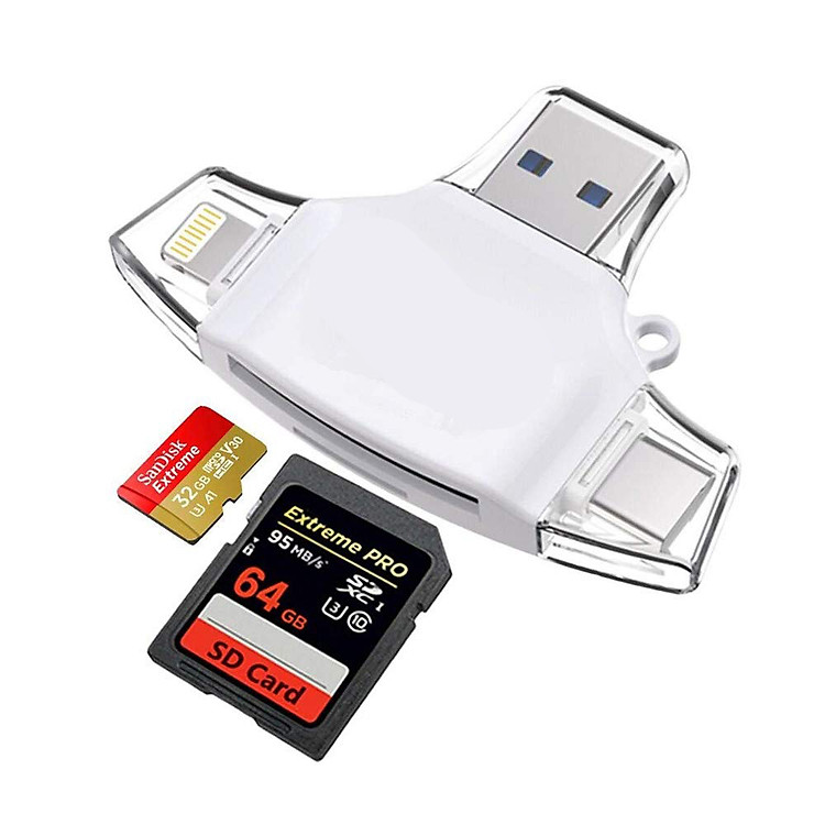 Fun 4-in-1 Card Reader for Lightning+Micro USB+USB3.0+Type-C Interface for iPhone iPad Android Mac Smartphones