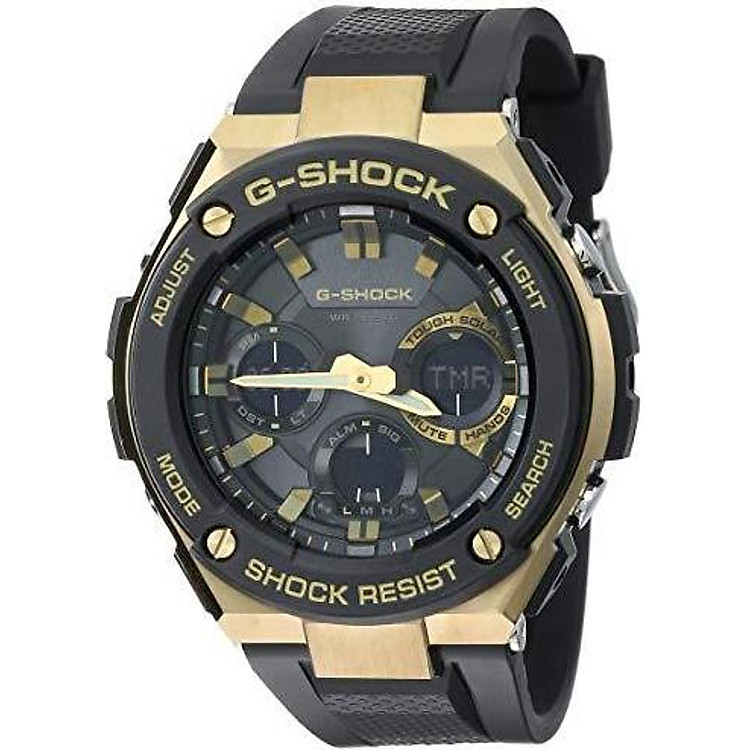Casio G-Shock G-STEEL Series Solar Powered World Time Analog Digital Gold Black Resin Watch, GSTS100G-1A