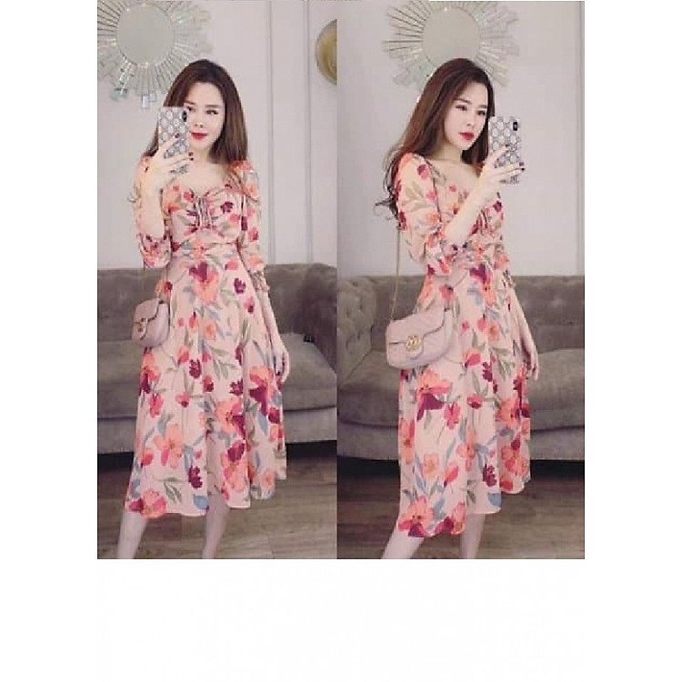 Đầm voan cao cấp cổ nhún bèo dự tiệc