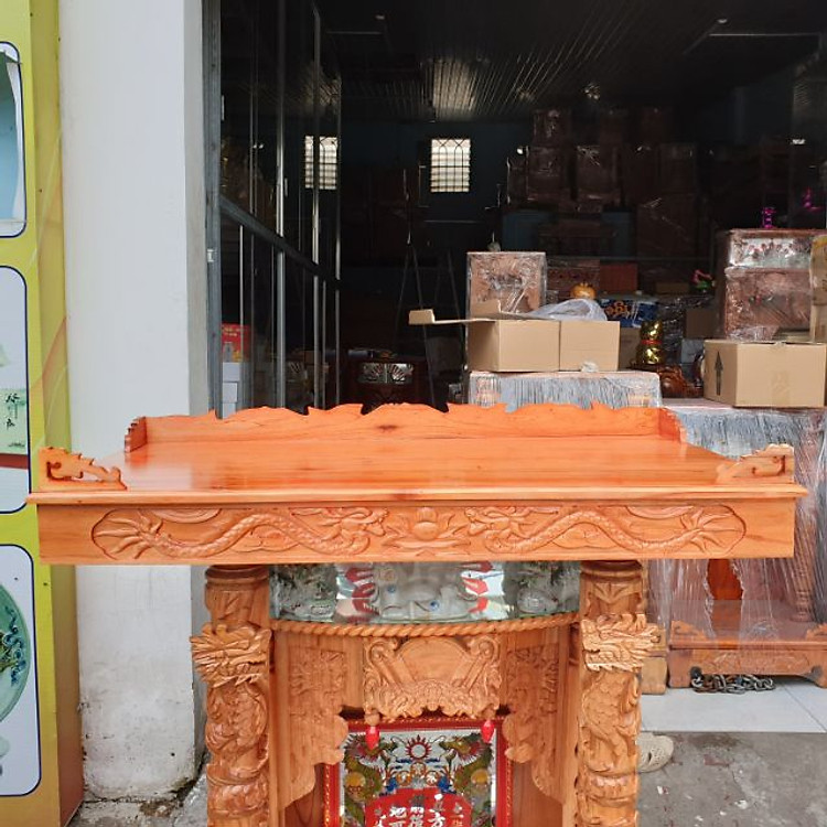 Bàn thờ treo tường gỗ xoan ngang 1m27 trạm rồng gồm 1 bộ ke đế