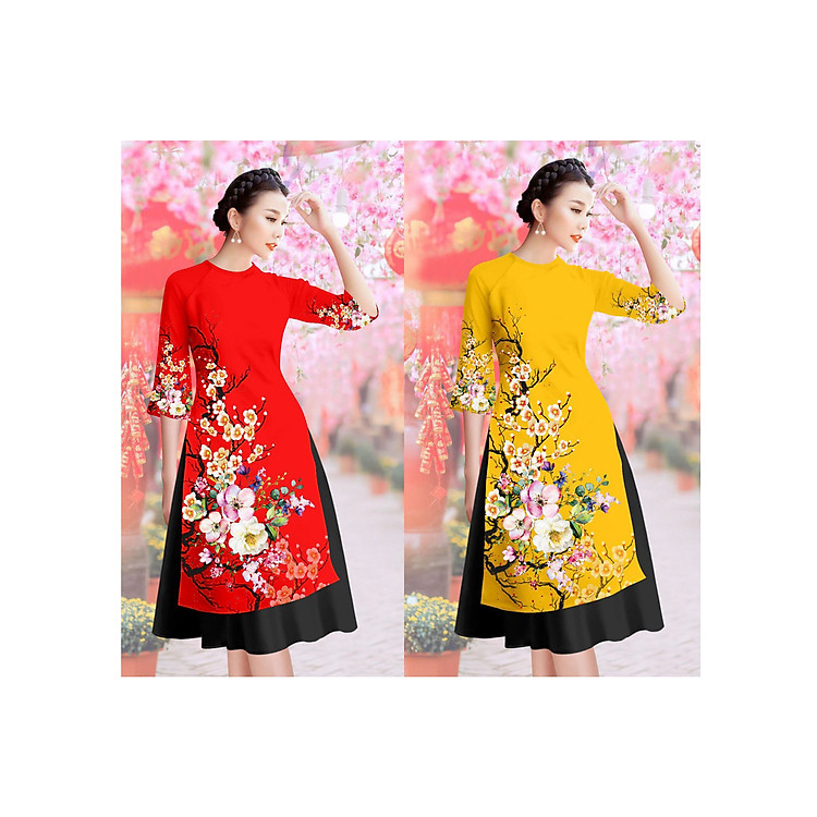 SET ÁO DÀI CÁCH TÂN HOA ĐÀO