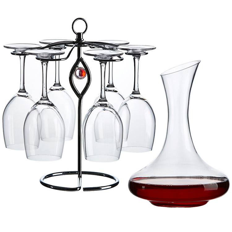 Set 6 Ly Rượu Vang + Bình Đựng+ Đồ Khui + Nắp + Giá Để Ly + Cọ Lau